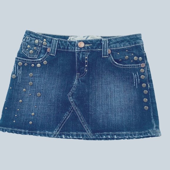 Seven7 Studded Mini Blue Jean Distressed Skirt 27” - Picture 1 of 7